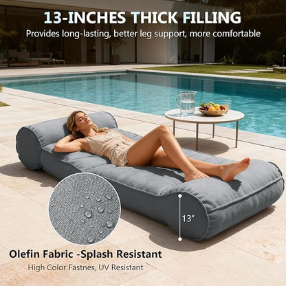 Dineli 83'' Outdoor Chaise Lounge Chair Patio Lounger for Outside, Pool Lounge Chairs Lazy Floor Lounger Meditation & Yoga Chair Waterproof Sunbed Outdoor Lounge Furniture for Garden Beach, Dark Gray