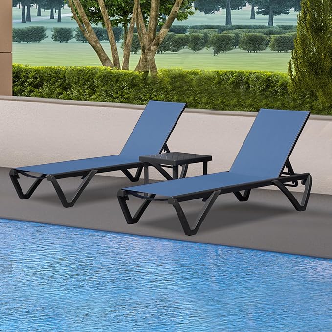 Domi Pool Lounge Chairs Set of 3, Aluminum Chaise Lounge Outdoor with Side Table - Photo 1