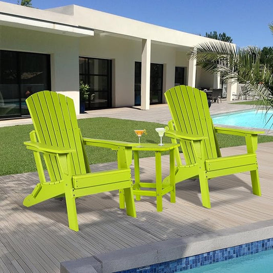 Aoodor Folding Adirondack Chair HDPE Outdoor All-Weather Chair for Patio, Garden, Backyard, Lawn, Fire Pit, Set of 2, Apple