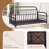 DORTALA 2-Person Porch Swing Outdoor, Patio Wicker Hanging Swing Bench with Cushions, Metal Frame, Ropes - Photo 5