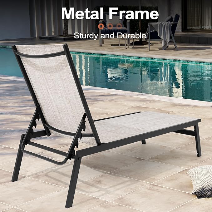 Crestlive Products Stackable Chaise Lounge Chair Outdoor Set of 2, Adjustable 5 Positions Pool Tanning Recliner,Outdoor Lounge Furniture Perfect for Patio, Beach, Yard, Pool