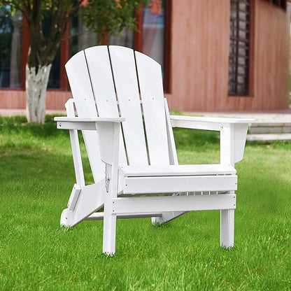 Folding Adirondack Chairs, Patio Chair, Patio Adirondack Chair Weather Resistant, Outdoor HDPE All-Weather Adirondack Chair for Fire Pit, Pool, Balcony, Backyard, White