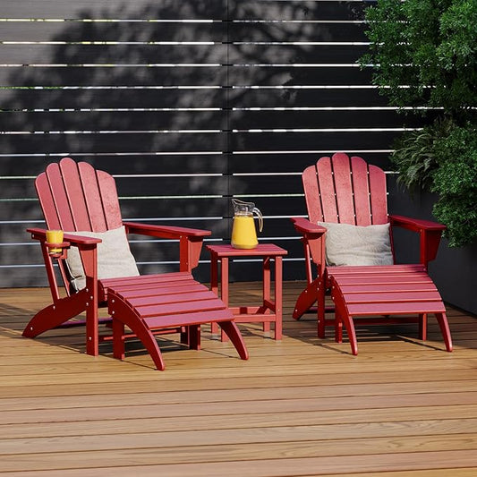 Costaelm Adirondack Chair Footrest Foldable Ottoman, Folding Ottoman Outdoor Foot Rest for Patio Waterproof, Adirondack Ottoman Outdoor, Red
