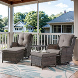 Belord 5 Piece Wicker Patio Furniture Set, Outdoor Swivel Rocker Chairs Set of 2 with Ottomans and Side Table - Photo 1
