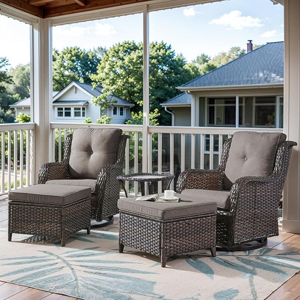Belord 5 Piece Wicker Patio Furniture Set, Outdoor Swivel Rocker Chairs Set of 2 with Ottomans and Side Table - Photo 1