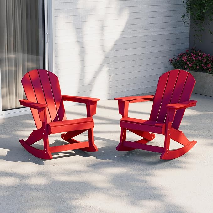 WestinTrends Malibu 2 Piece Set Outdoor/Patio Poly Adirondack Rocking Chairs (2 Seater), Red
