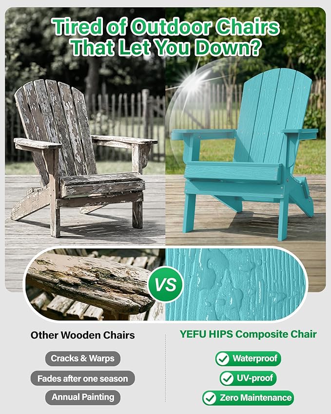 YEFU Adirondack Chair, Oversized Plastic Adirondack Chair Folding Outdoor Chairs with Cup Holder - Photo 6