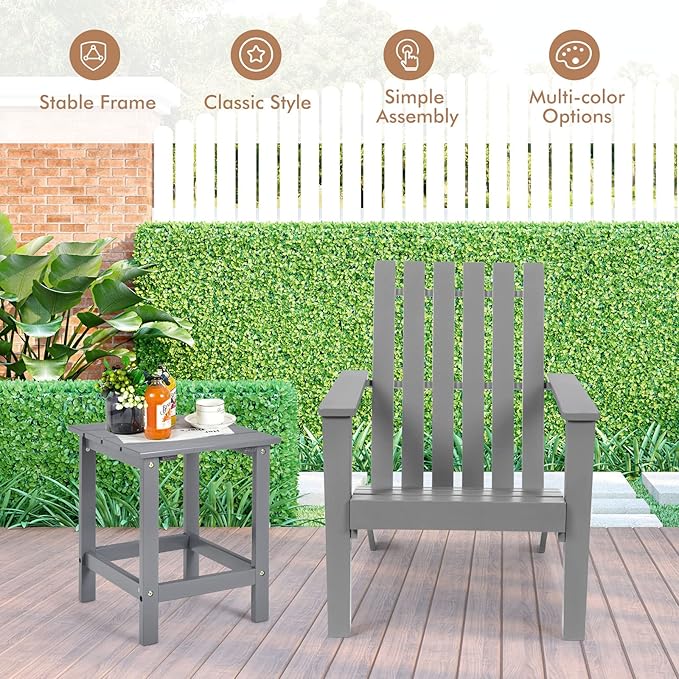 Tangkula Adirondack Chair Acacia Wood Outdoor Armchairs, Weather Resistant for Patio Garden Backyard Deck Fire Pit, Lawn Porch Furniture & Lawn Seating, Campfire Chairs, Adirondack Lounger (2, Grey)