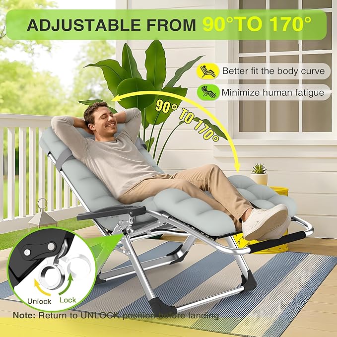 Suteck Zero Gravity Chair, Reclining Camping Lounge Chair w/Removable Cushion, Upgraded Lock and Cup Holder - Photo 3