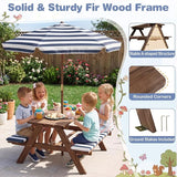 Costzon Kids Picnic Table, Wooden Toddler Outdoor Table & Bench Set with Removable Umbrella & Cushions, Stripe Fabric - Photo 3