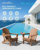 SERWALL Folding Adirondack Chair Set of 2, Outdoor Chairs with 4 in 1 Cup Holder, Wood Texture Adirondack Chairs - Photo 8
