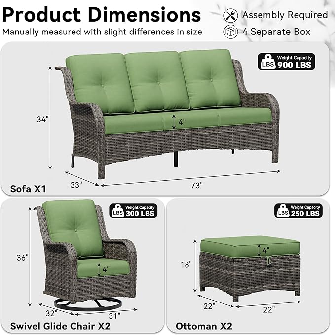 5 Piece Outdoor Wicker Patio Furniture Set, Outdoor Swivel Rocker Patio Chairs Set with Thickened Olefin Cushions - Photo 2