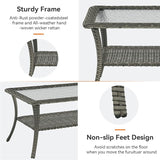 Outdoor Coffee Table - Patio Rattan Wicker Coffee Table with Tempered Glass Top and 2-Tier Storage Outdoor Table for - Photo 6