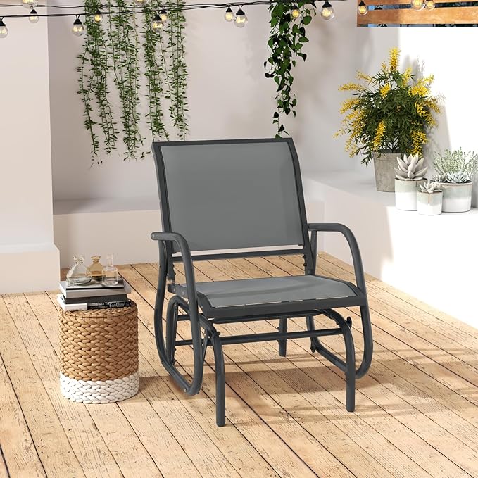 Tangkula Swing Glider Chair, Ergonomic Rocking Chair with Comfortable Fabric, Iron Frame, 4 Non-Slip Foot Pads - Photo 4