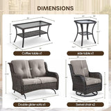 Patio Loveseat Glider Set, Resin Wicker Loveseat Glider with 2 Swivel Patio Chiars Coffee Table and Side Table, 5 Piece - Photo 2