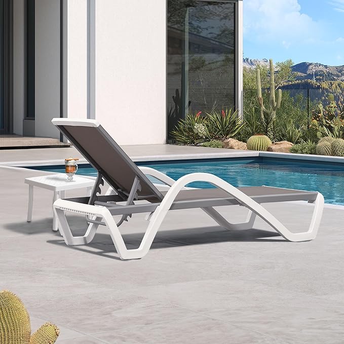 PURPLE LEAF Patio Chaise Lounge Chair Set Outside Aluminum Plastic Stackable Tanning Chairs with Armrests and Side - Photo 3