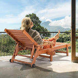 VINGLI Outdoor Chaise Lounge Chair, Wooden Patio Lounger Chair with Adjustable Backrest - Photo 6