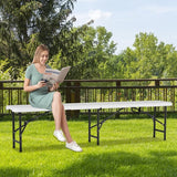 6 Feet Folding Bench Seat Plastic Portable with Metal Legs, Outdoor Rustic Practical Bench w/Handle & Lock - Photo 9