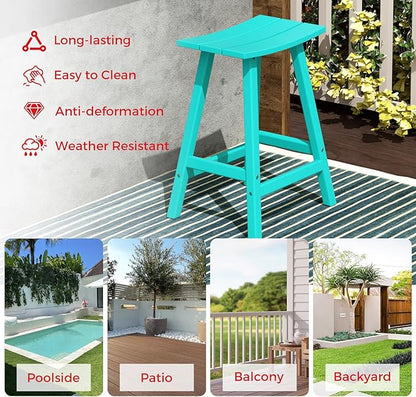 Costaelm All-Weather Bar Stools Set of 3, 24" Height Outdoor Bar Stools, Adirondack Poly Patio Bar Stool for Patio, Deck, Kitchen Counter and Garden, Turquoise