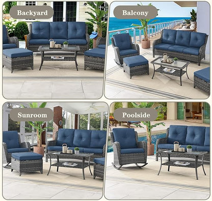 Wicker Outdoor Coffee Table - 40 Inch Tempered Glass Top Patio Coffee Table with Storage, 2 Layers Rattan Outdoor Table Rectangle for Patio for Porch, Balcony, Deck and Garden - Gray