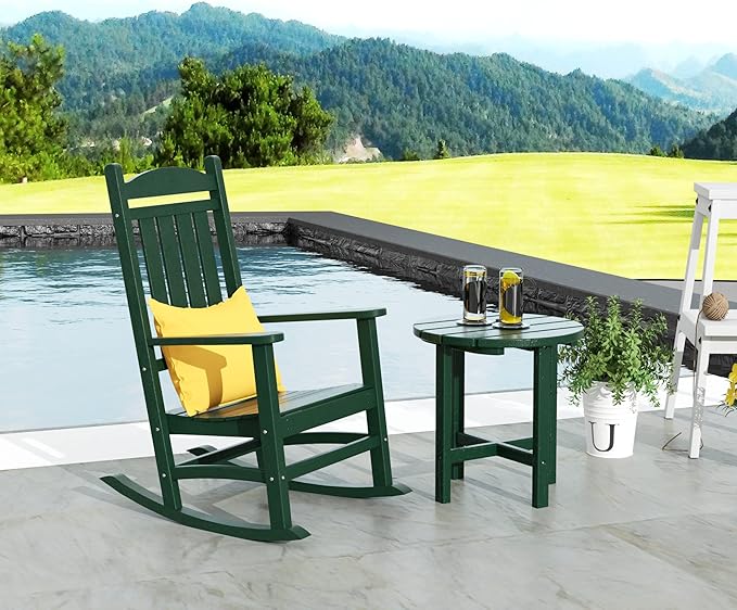 WestinTrends Malibu Malibu Outdoor Patio Porch Rocking Chair with Side Table Set, Dark Green