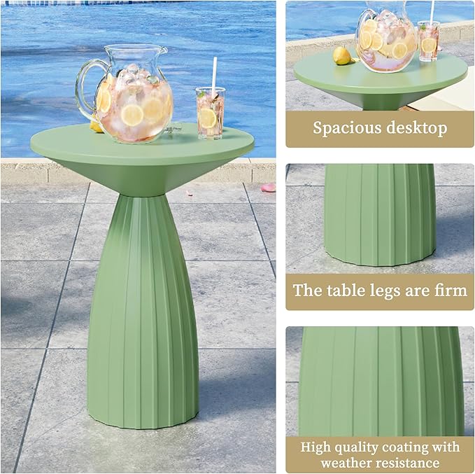 Metal Small Patio Table, Round Outdoor Side Table, Outdoor Accent Patio End Table, for Garden, Pool, Yard, Balcony, Living Room, Deck, Weather Resistant, No Assembly, Green