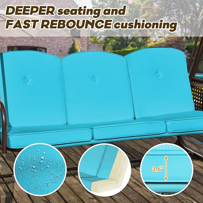 3 in 1 Outdoor Porch Swing with Adjustable Canopy, 3 Seat Outdoor Swing for Adults - Photo 5