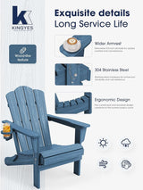 KINGYES Folding Adirondack Chair, HDPE All-Weather Patio Chairs with Cup Holder - Photo 8