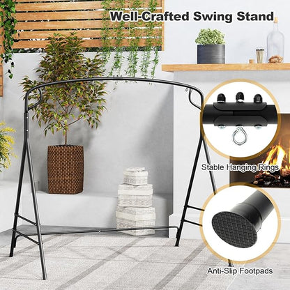 Tangkula Metal Swing Frame, Porch Swing Stand with Extra Side Bars, 3-Ring Design, Heavy Duty Swing Frame Outdoor for Swing, Hammock, A-Frame Swing Stand Frame Outdoor for Lawn, Garden, Backyard