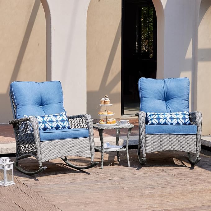 UDPATIO Rocking Outdoor Chair Patio Wicker Chair with Cushions, Lumbar Pillow for Porch Backyard, Porch, Balcony - Photo 8