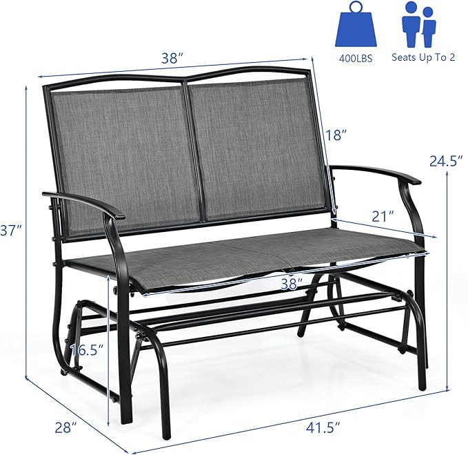 Giantex Patio Glider Benches for Outside, Swing Glider Chair with Steel Frame, 400 LBS Capacity, Patio Swing Rocker - Photo 3