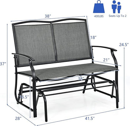 Giantex Patio Glider Benches for Outside, Swing Glider Chair with Steel Frame, 400 LBS Capacity, Patio Swing Rocker, 2-Person Loveseat for Backyard, Poolside, Lawn, Balcony, Porch Glider Bench(Gray)