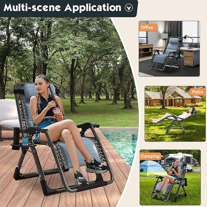 MOPHOTO Zero Gravity Chair, Outdoor Padded Lounge Chair with Side Table, Zero Gravity Recliner Chair, Outdoor Reclining Chair, Sturdy & Comfortable, Supports up to 440lbs