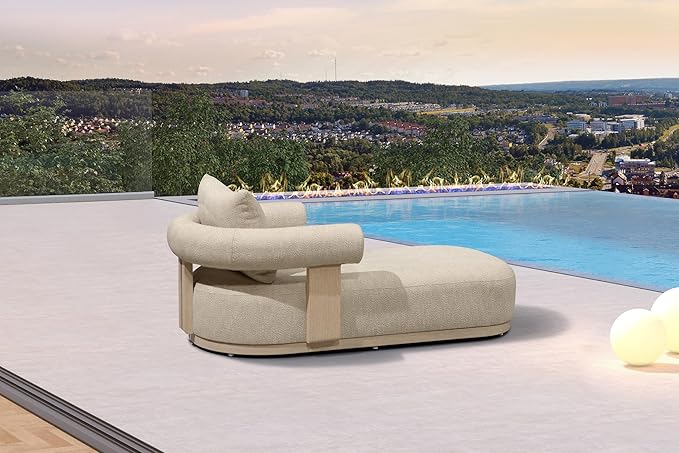 PURPLE LEAF Outdoor Chaise Lounge 1 Piece Chair Modern Aluminum Lounger Daybed with Lumbar Pillow and Armrest for Patio Poolside Beach Sunbathing Deck, Cream