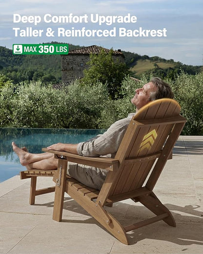 YEFU Adirondack Chair with Retractable Ottoman: Adjustable Folding Adirondack Chairs with Cup Holder - HDPE Plastic Fire Pit Chairs Set of 6 - All Weather for Outdoor/Patio/Pool/Lawn(Shallow Walnut)