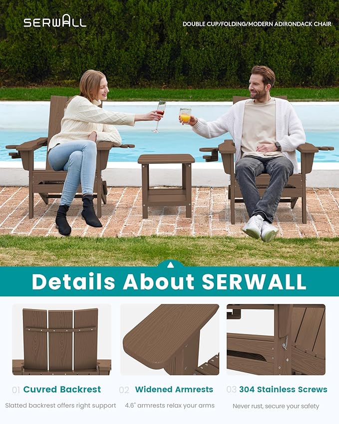 SERWALL Modern Adirondack Chair Set of 4, Folding Adirondack Chair with Cup Holders - Photo 3