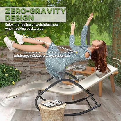 Outsunny Rocking Chair, Zero Gravity Patio Chaise Sun Lounger, Outdoor Rocker, UV Water Resistant, Pillow for Sunbathing, Lawn, Garden or Pool, Light Brown