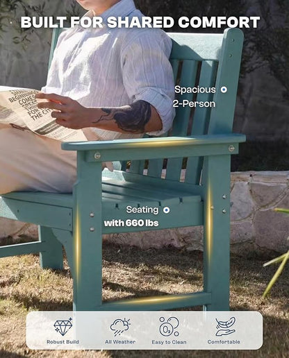 HDPE Garden Bench, All Weather 2-Person Outdoor Benches, Rust Free & Fade Resistant Patio Benches for Garden, Porch, Backyard, Deck, Lawn, Balcony, Poolside (Light Blue, 2 Benches)