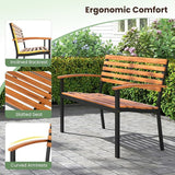 Tangkula 43" Outdoor Garden Bench, 2-Person Acacia Wood Bench with Heavy-Duty Metal Frame - Photo 7
