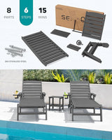 SERWALL Patio Chaise Lounge Chair Set of 4, 5 Positions Adjustable Poly Outdoor Lounger for Pool - Photo 5