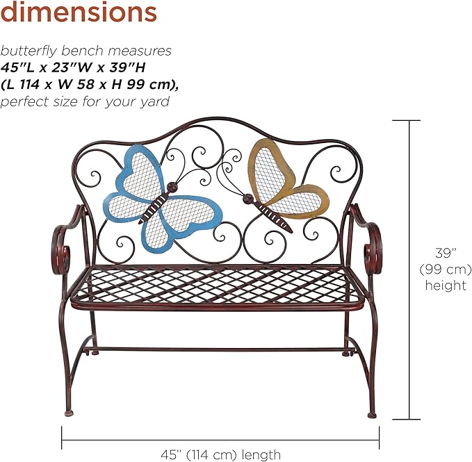Alpine Corporation 45" x 23" Outdoor 2-Person Butterfly Garden Bench