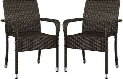 Yaheetech Set of 2 Stackable Outdoor Rattan Dining Chairs, All-Weather Armchair w/Armrests, Steel Frame for Garden, Patio, Deck, Yard, Poolside, Brown