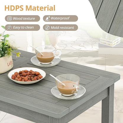 LUE BONA Outdoor Coffee Table Rectangle, HDPS Patio Coffee Tables for Outside, All Weather Patio Coffee Table with Slatted Tabletop for Deck, Garden, Balcony, Indoor or Outdoor Use, Light Gray