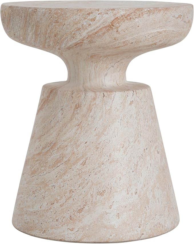 Outdoor Side Table Faux Marble End Table Faux Stone Side Tables Travertine Small Coffee Tables for Indoor Outdoor - Photo 3