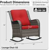 Patio Rocking Chairs Set of 2, Outdoor Wicker Patio Furniture Set 2 Pieces with Thickened Olefin Cushions - Photo 2
