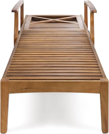 Merax Outdoor Chaise Lounge with Wheels & 5-Position Adjustable Backrest, Acacia Wood Pool Lounge Chairs Patio Loveseat Sun Tanning Chair, 79"x30"x22", Teak