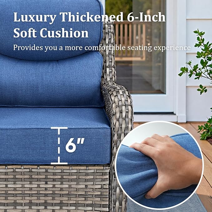 Luxury High Back Patio Furniture Set with 6-Inch Thick Cushions, 4-Pieces Outdoor Furniture with Swivel Chairs - Photo 6