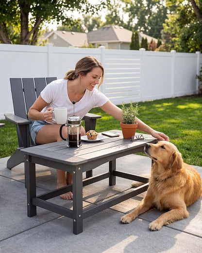 Outdoor Coffee Table for Patio, 35 Inch Rectangle Patio Coffee Table, Gray All-Weather Poly Lumber Outside Table, 250 lb Capacity Outdoor Patio Table for Deck Balcony Garden Porch Poolside