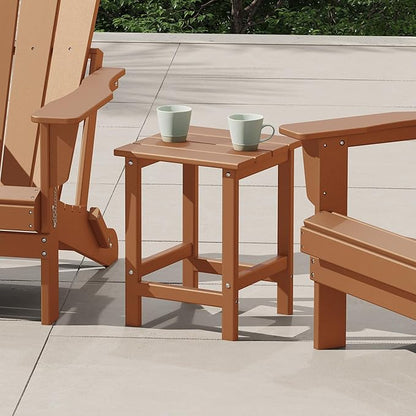 Costaelm Square Outdoor Side Tables, Adirondack Patio Tables for Outside, HDPE Patio End Table Weather Resistant, Balcony Table for Pool, Seaside, Backyard, Porch, Indoor Companion, Teak