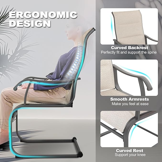 NUU GARDEN Patio Dining Chair Set of 4, Comfortable Outdoor Dining Chairs for Indoors and Outdoors, Breathable Textilene Spring Motion Outdoor Patio Chairs for Backyard Deck, Grayish Beige